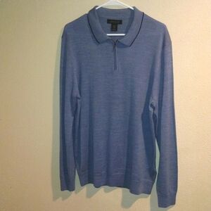 Lachlan Light Blue 1/4 Zip 100% Marino Wool Sweater XL